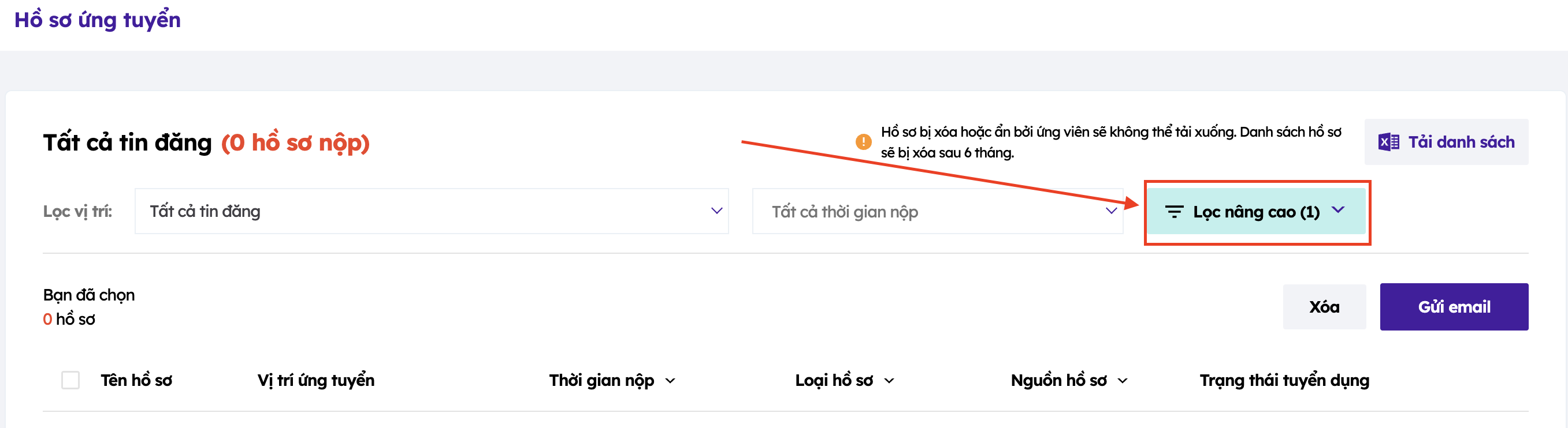 Quản lý hồ sơ nộp từ Vieclamsales.vn